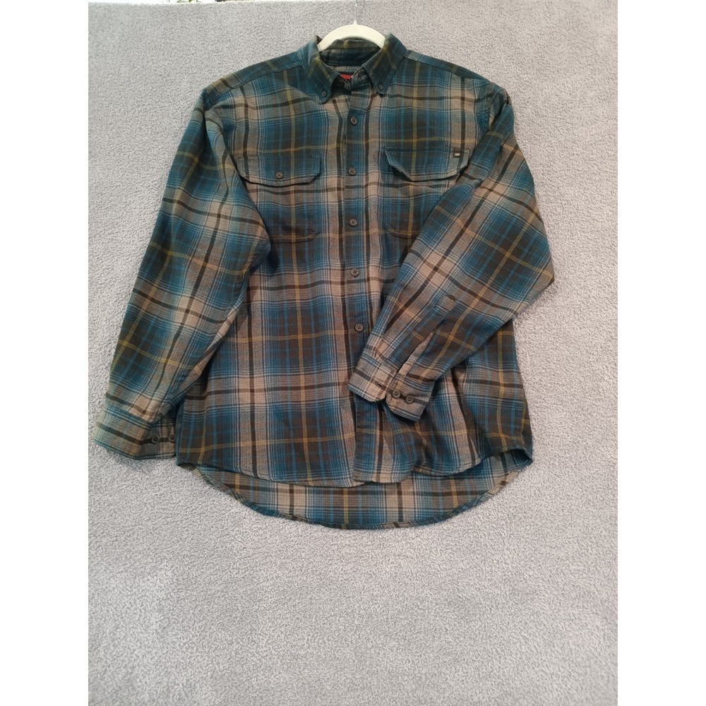 Wolverine Plaid Flannel Shirt Men's L Teal‎ Brown Button-Down 2 Pocket